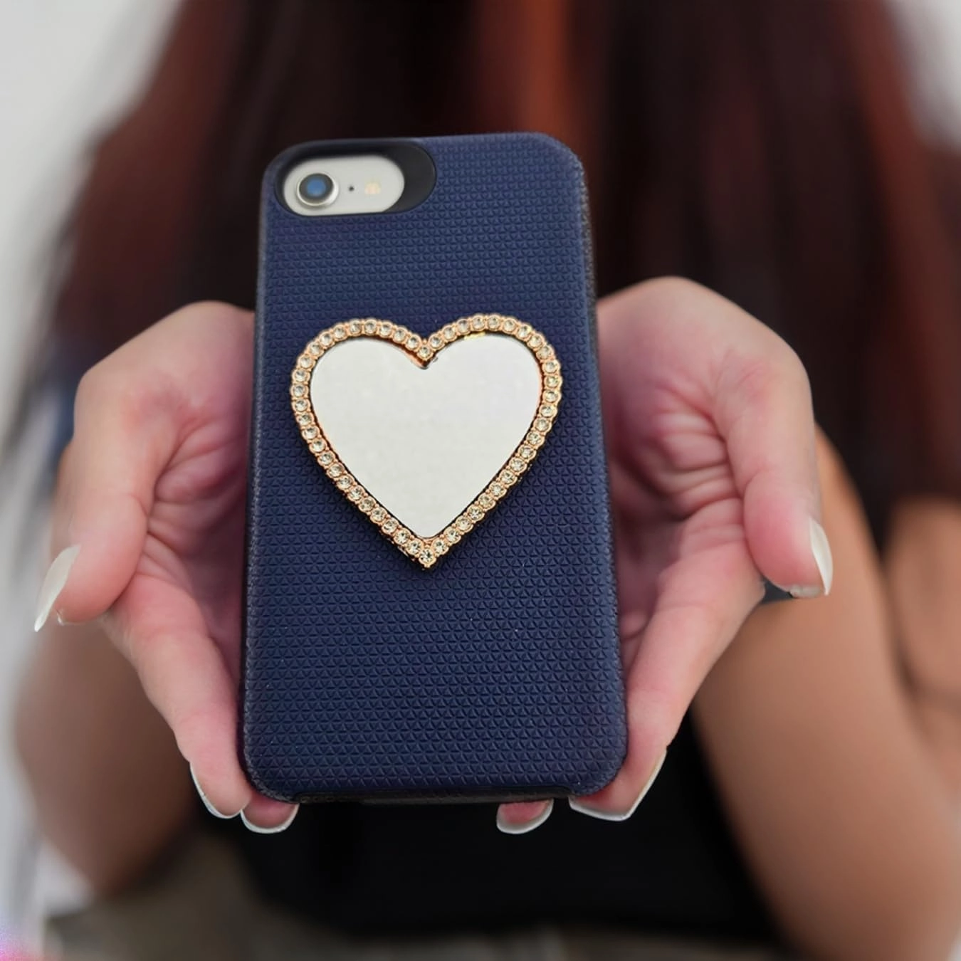 Diamond Bling Makeup Mirror for Cell Phone Cases Cell Phone Mirror for Makeup (Heart Shape Phone Mirror-Rose Gold)