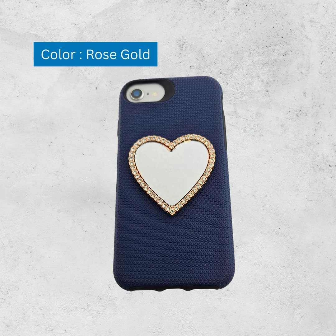 Diamond Bling Makeup Mirror for Cell Phone Cases Cell Phone Mirror for Makeup (Heart Shape Phone Mirror-Rose Gold)