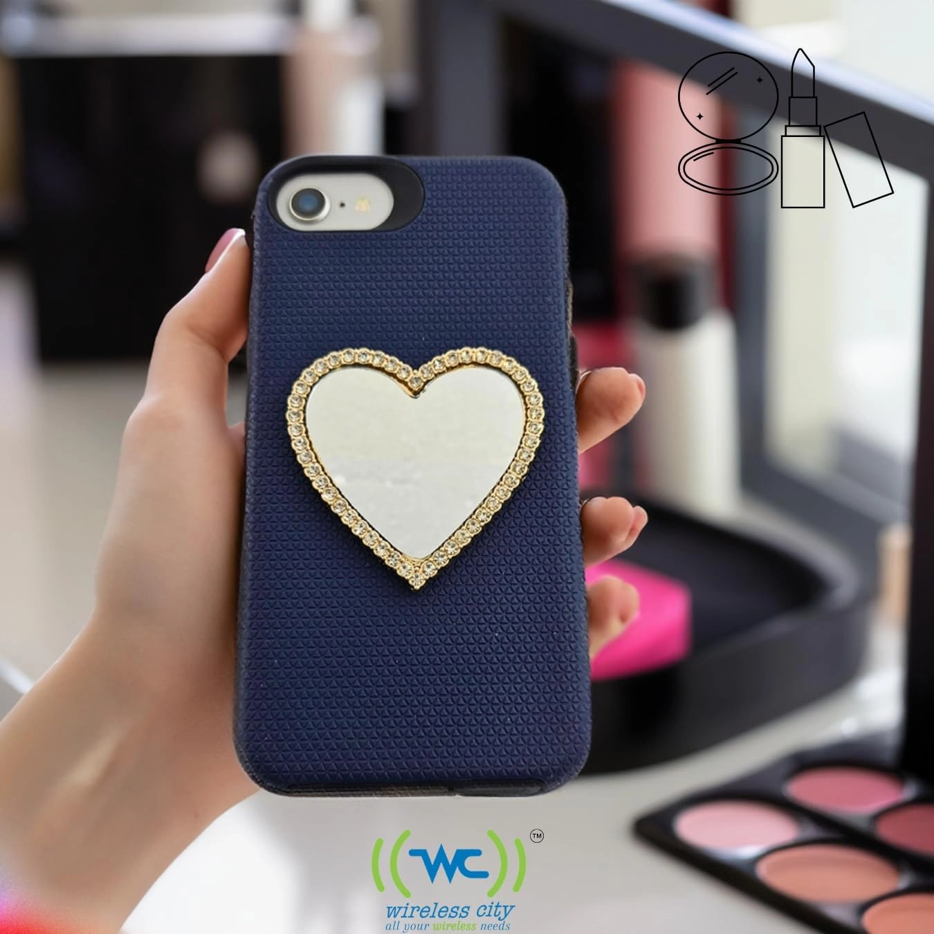Diamond Bling Makeup Mirror for Cell Phone Cases Cell Phone Mirror for Makeup (Heart Shape Phone Mirror-Rose Gold)