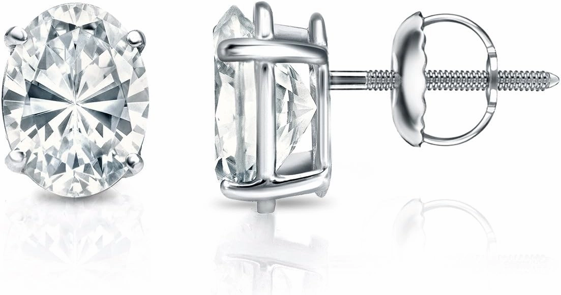Diamond Wish 1 Carat IGI Certified Diamond Stud Earrings 14k White Gold 4-Prong Basket Oval shape (cttw, G-H, VS2-SI1)