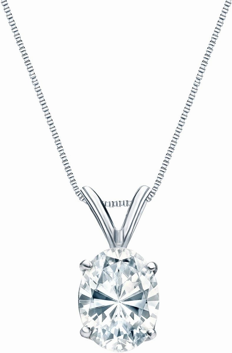 Diamond Wish IGI Certified 14k White Gold 4-Prong Basket Oval-Cut Diamond Solitaire Pendant (3/4 CTTW, H-I, I1-I2)