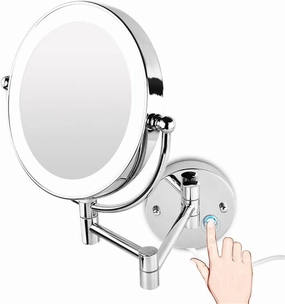 Dimmable LED Makeup Mirror with Lights and Magnification, Lighted Double Sided Chrome Swivel Wall Mounted Extendable Vanity Mirror,10x