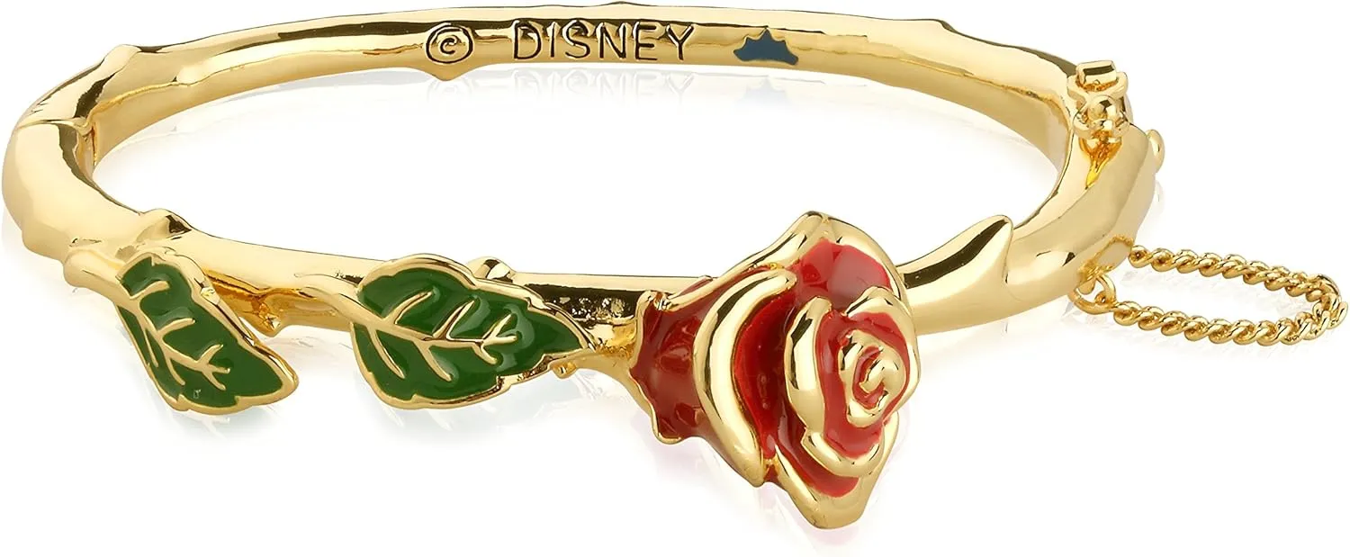 Disney Couture Beauty and The Beast Enchanted Rose Bangle - Yellow Gold Plated