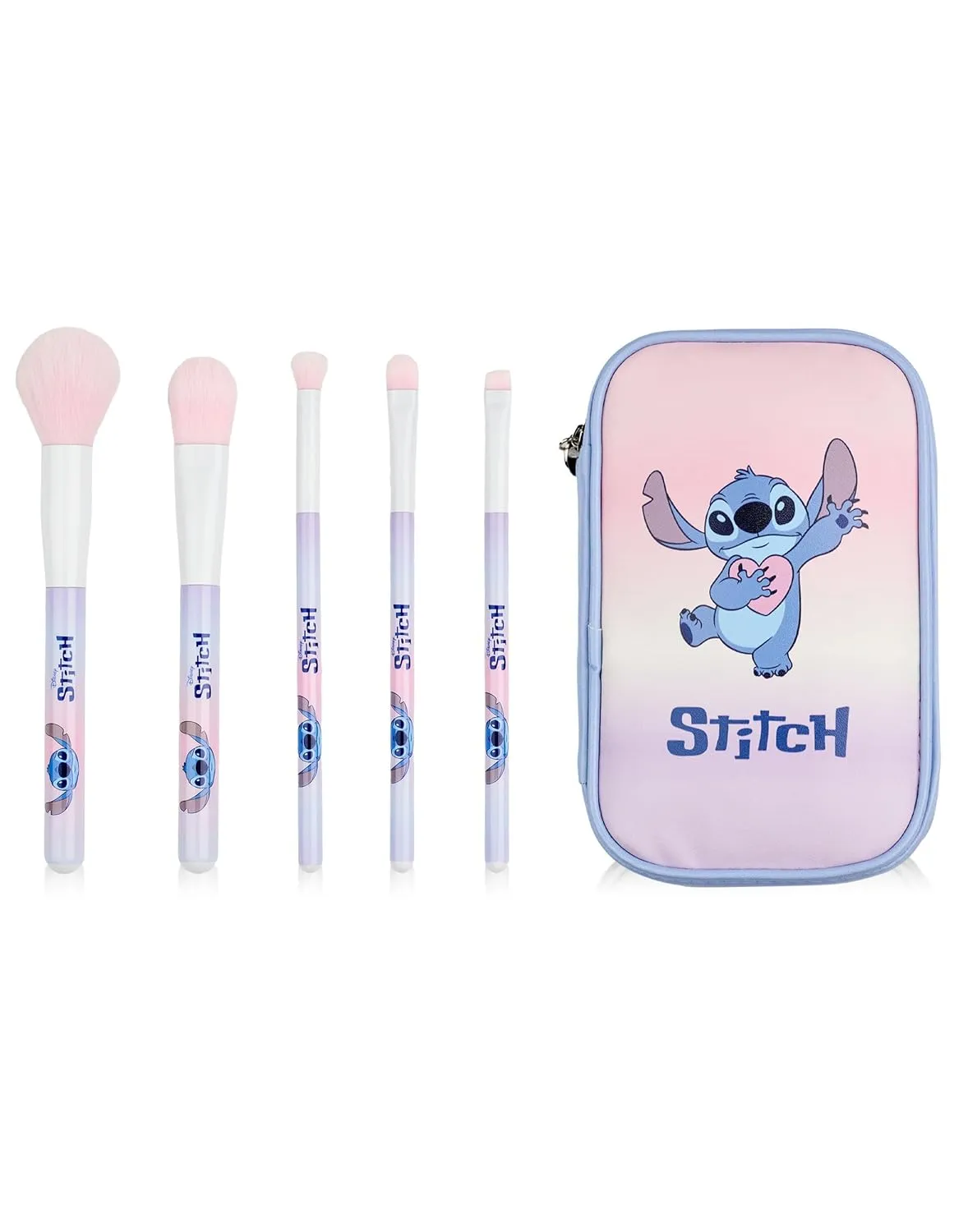 Disney Lilo & Stitch Womens Makeup Brush Set | Multicoloured Character Beauty Brushes with Zip Up Storage Case