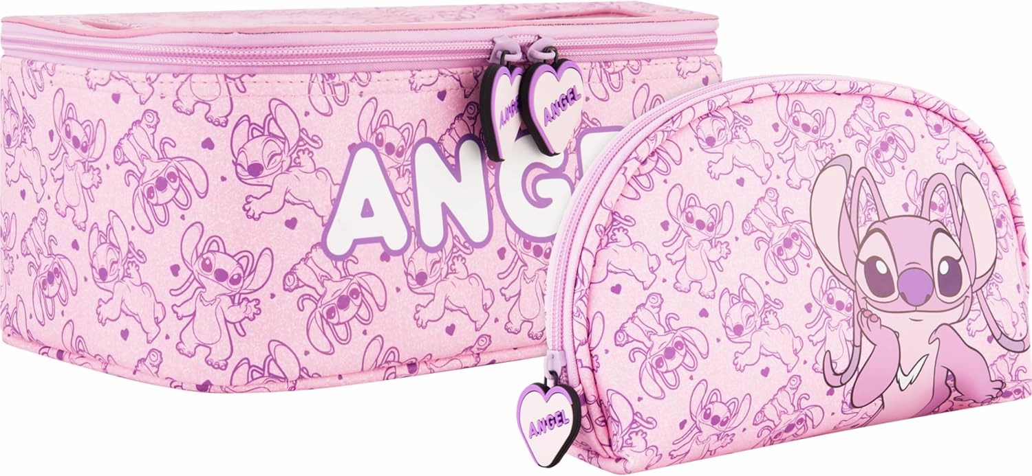 Disney Stitch 2-Piece Travel Cosmetic Case Set with Zippers and Mirror