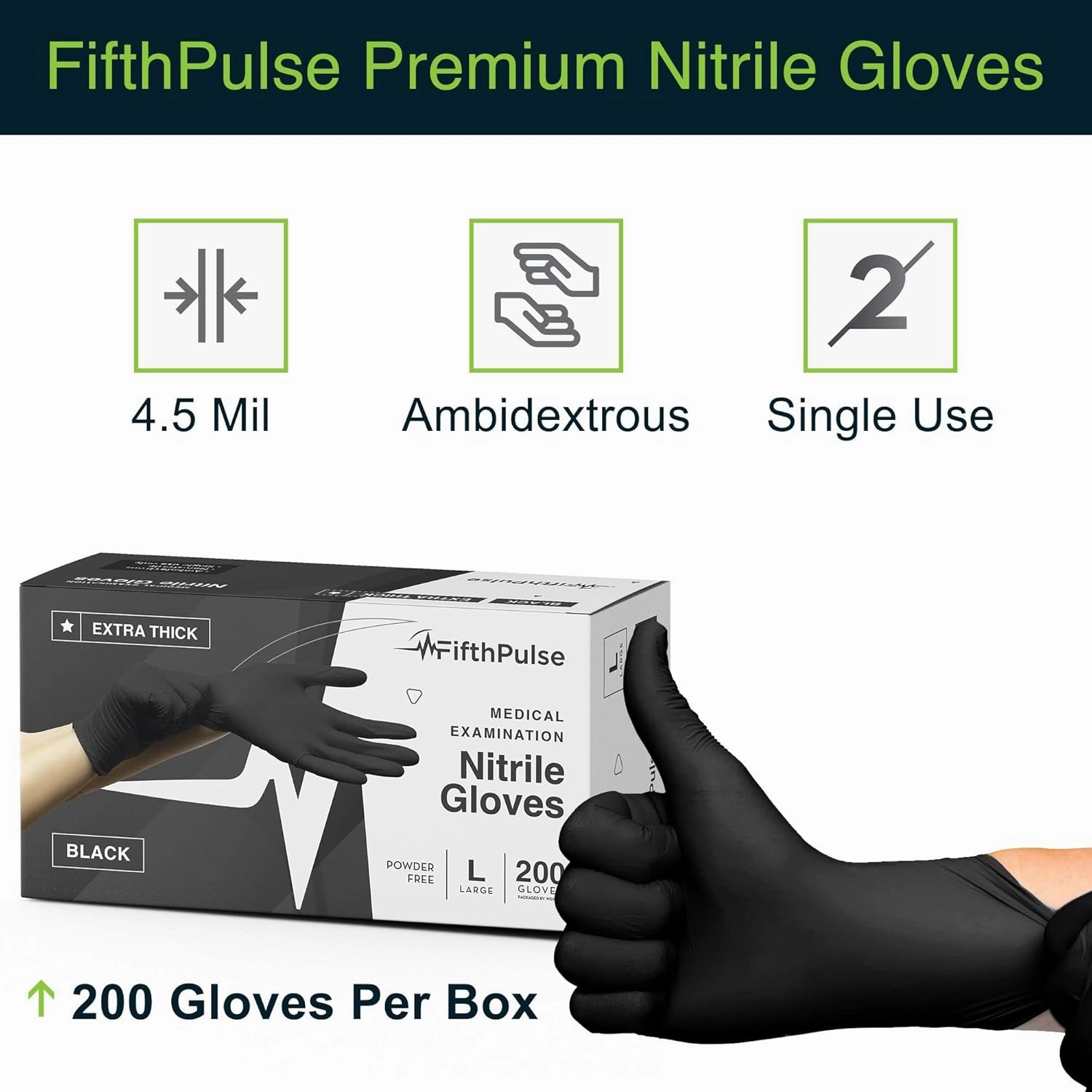 Disposable Black Nitrile Gloves Medium 200 Count - Extra Thick 4.5 Mil - Powder and Latex Free Rubber Gloves - Surgical Medical Exam Gloves - Food Safe Cooking Gloves