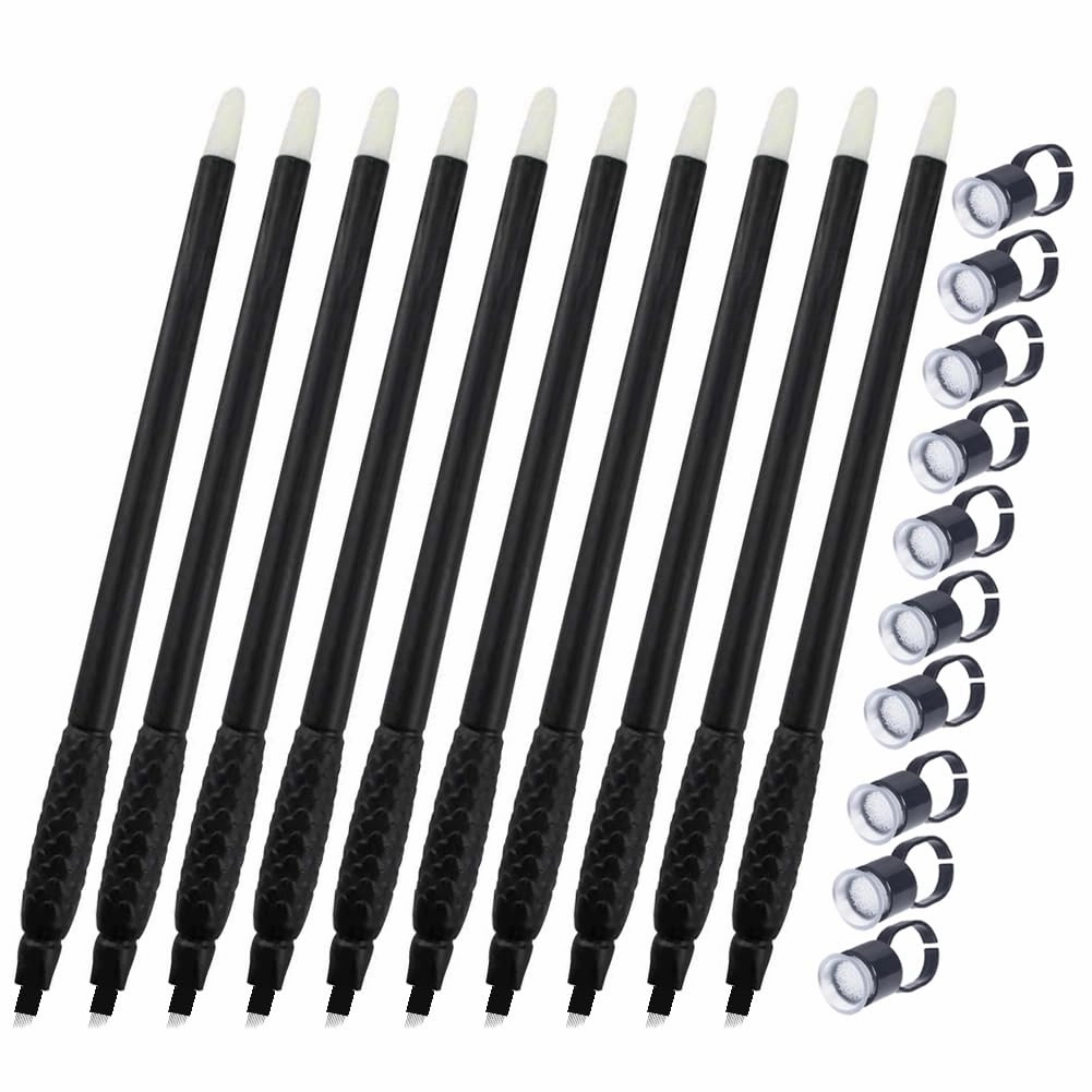 Disposable Microblades Pen With Pigment Sponge Brush, 9 Pin,10 Pack, 0.18mm (9 sloped Needles) 9F For Eyebrow Makeup Microblading Supplies Kit(10PCS-9F)