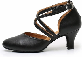 DKZSYIM Women's Latin Ballroom Dance Shoes Close Toe Character Modern Tango Salsa Performance Dancing Shoes,7161-Black-6,US 7.5