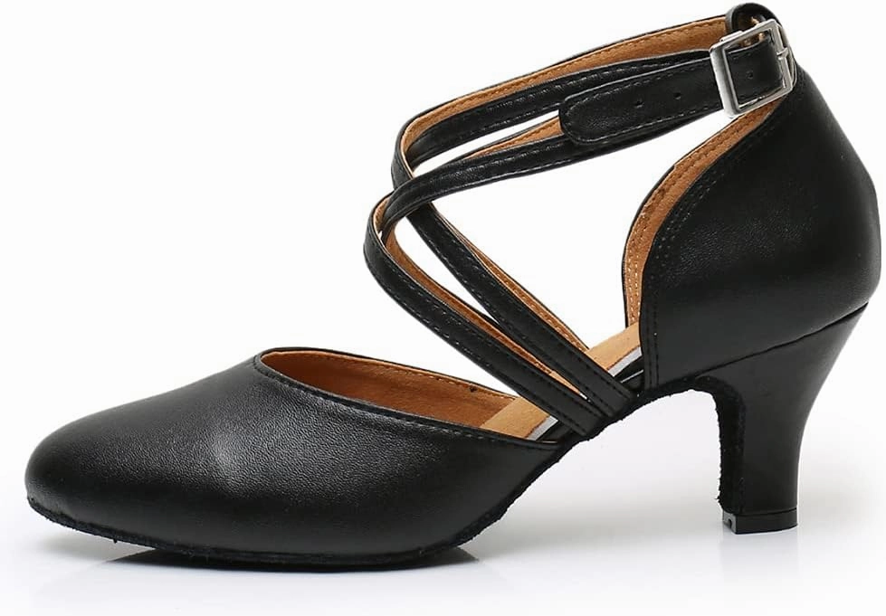 DKZSYIM Women's Latin Ballroom Dance Shoes Close Toe Character Modern Tango Salsa Performance Dancing Shoes,7161-Black-6,US 7.5
