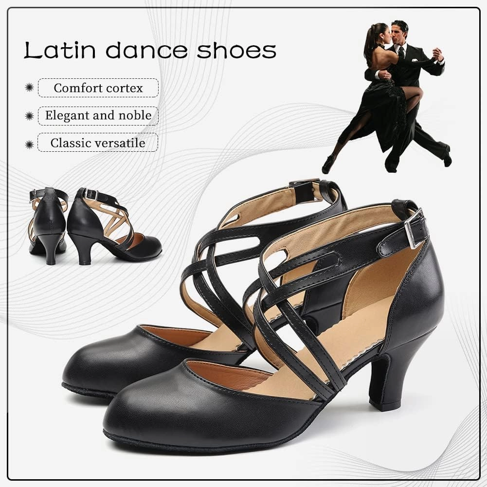 DKZSYIM Women's Latin Ballroom Dance Shoes Close Toe Character Modern Tango Salsa Performance Dancing Shoes,Model 7161
