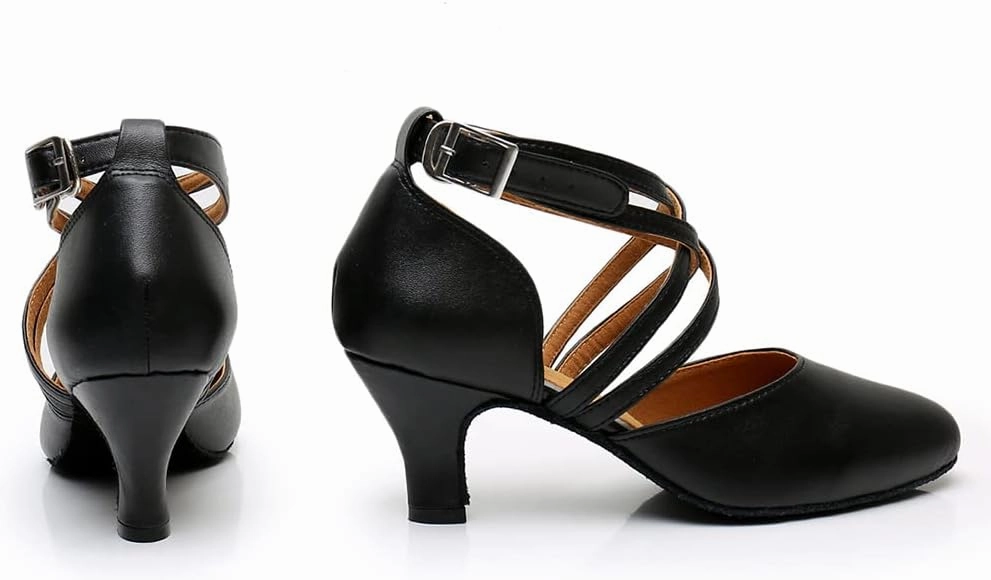 DKZSYIM Women's Latin Ballroom Dance Shoes Close Toe Character Modern Tango Salsa Performance Dancing Shoes,Model 7161