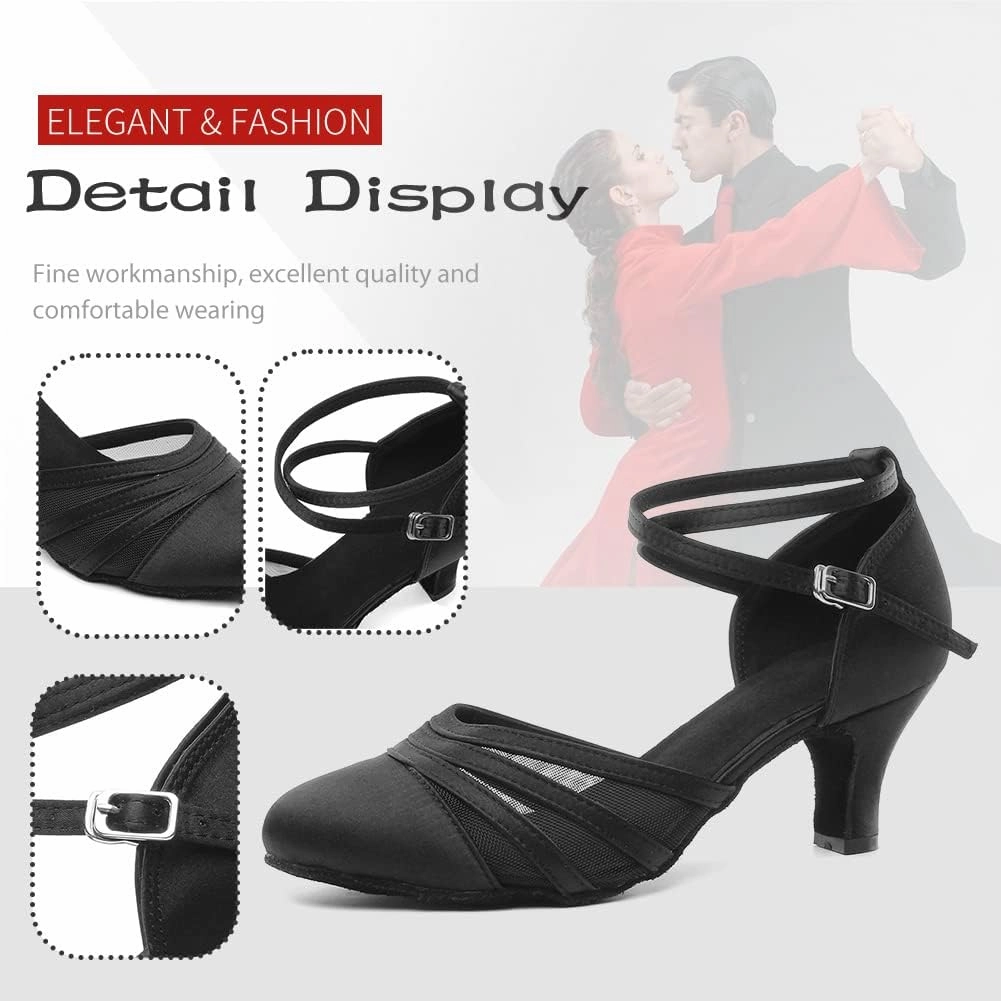 DKZSYIM Women's Latin Ballroom Dance Shoes Close Toe Character Modern Tango Salsa Performance Dancing Shoes,Model N189