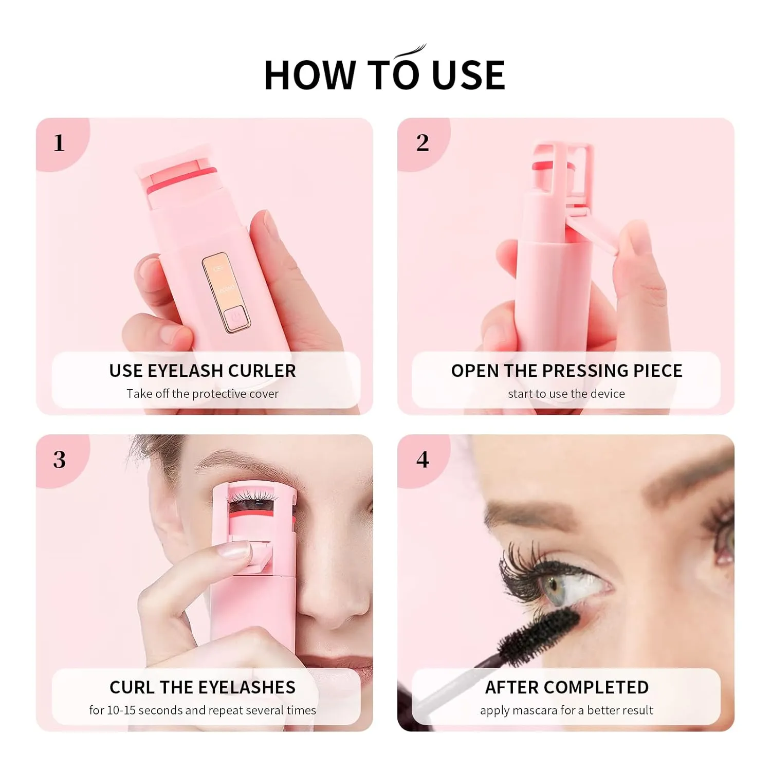 Docolor Heated Eyelash Curlers With Tweezers Rechargeable Electric Handheld Eyelash Curler Quick Natural Curling Eye Lashes and Professional Stainless Steel Tweezers for Eyebrows