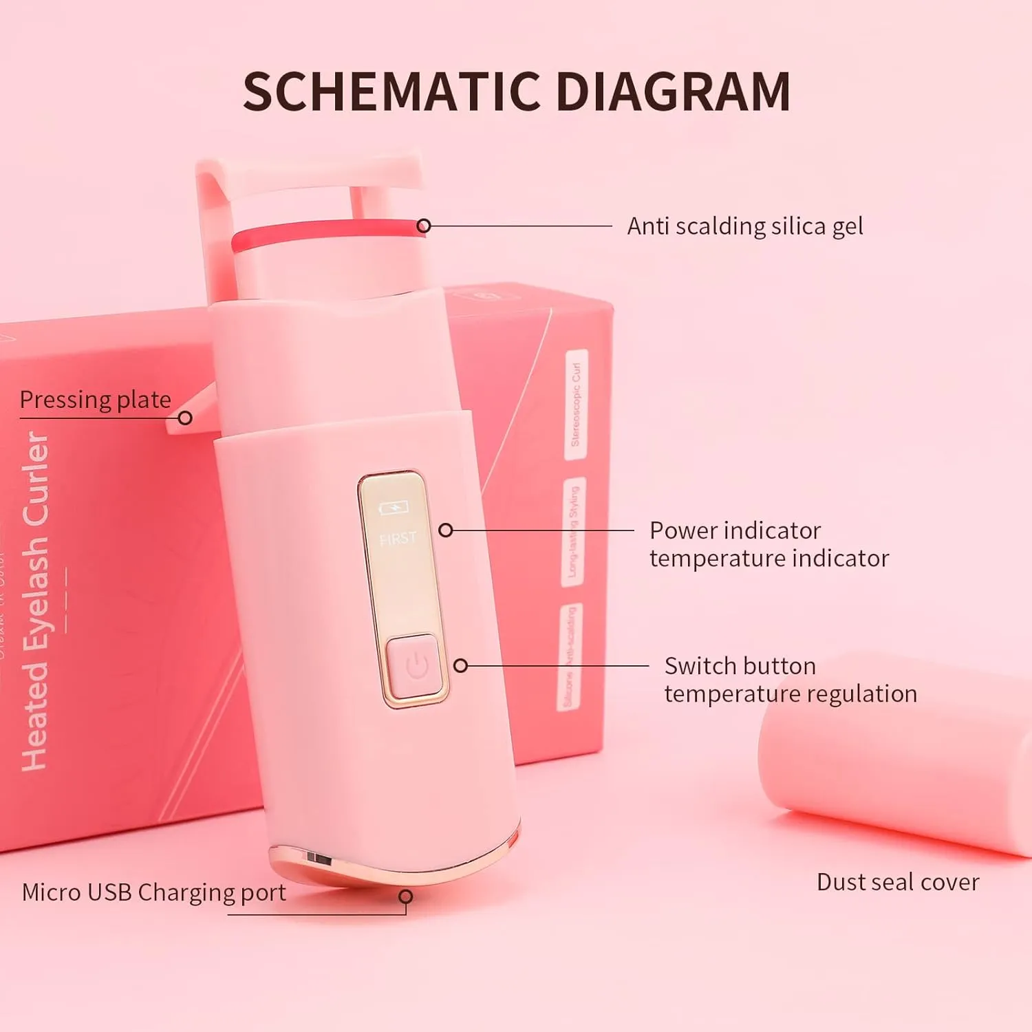 Docolor Heated Eyelash Curlers With Tweezers Rechargeable Electric Handheld Eyelash Curler Quick Natural Curling Eye Lashes and Professional Stainless Steel Tweezers for Eyebrows
