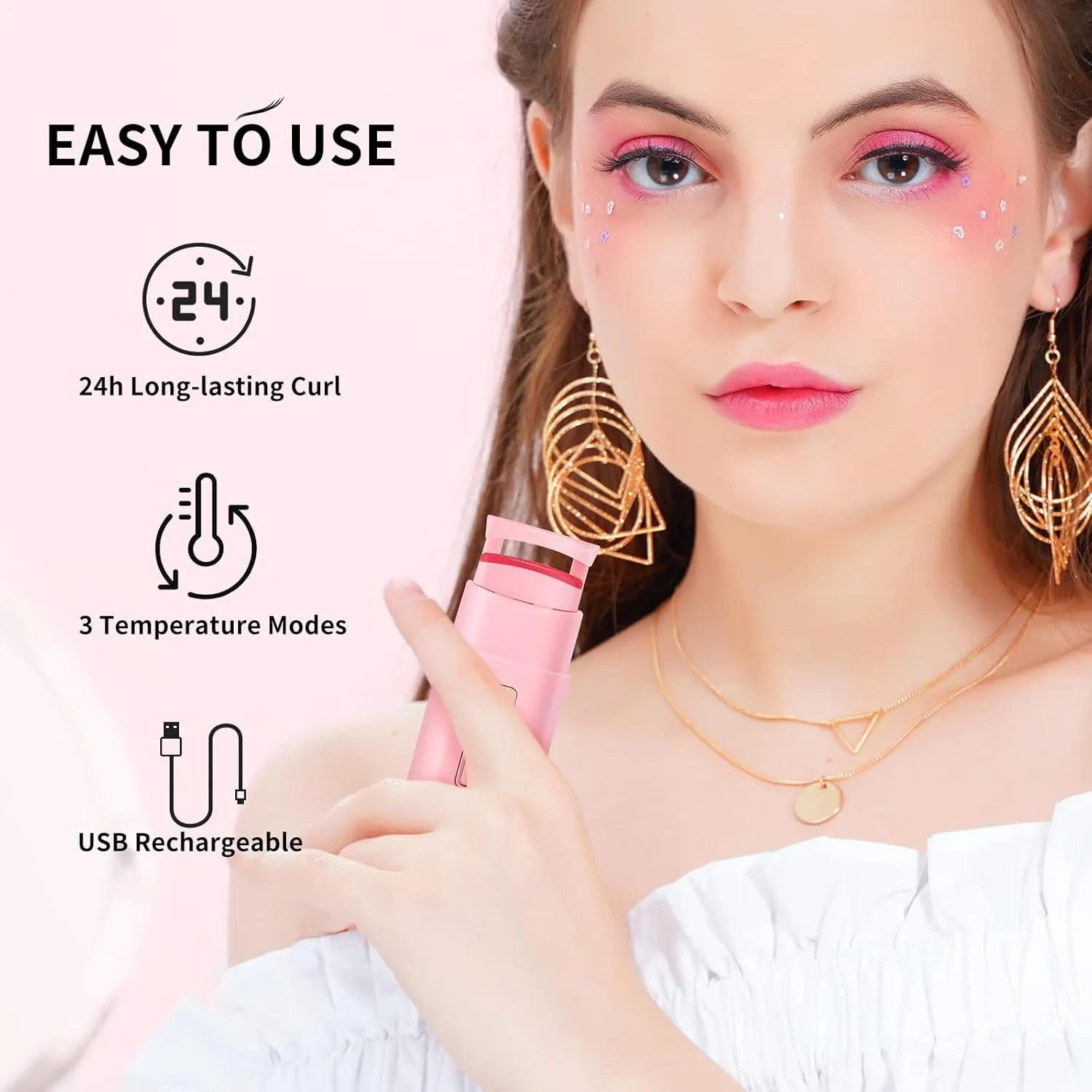 Docolor Heated Eyelash Curlers With Tweezers Rechargeable Electric Handheld Eyelash Curler Quick Natural Curling Eye Lashes and Professional Stainless Steel Tweezers for Eyebrows