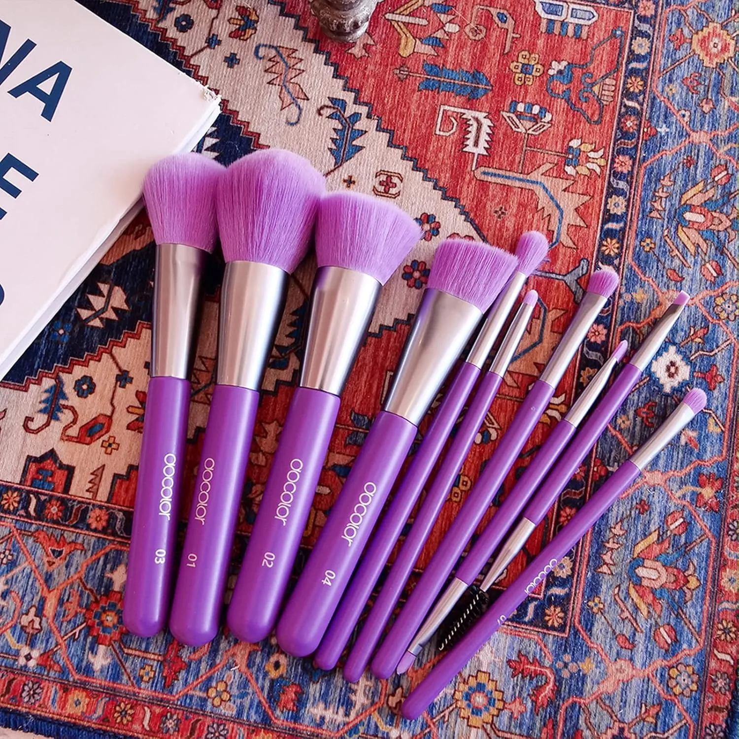Docolor Makeup Brushes 10Pcs Makeup Brush Set Premium Synthetic Powder Kabuki Foundation Contour Blush Concealer Eye Shadow Blending Liner Make Up Brush Kit - Neon Purple