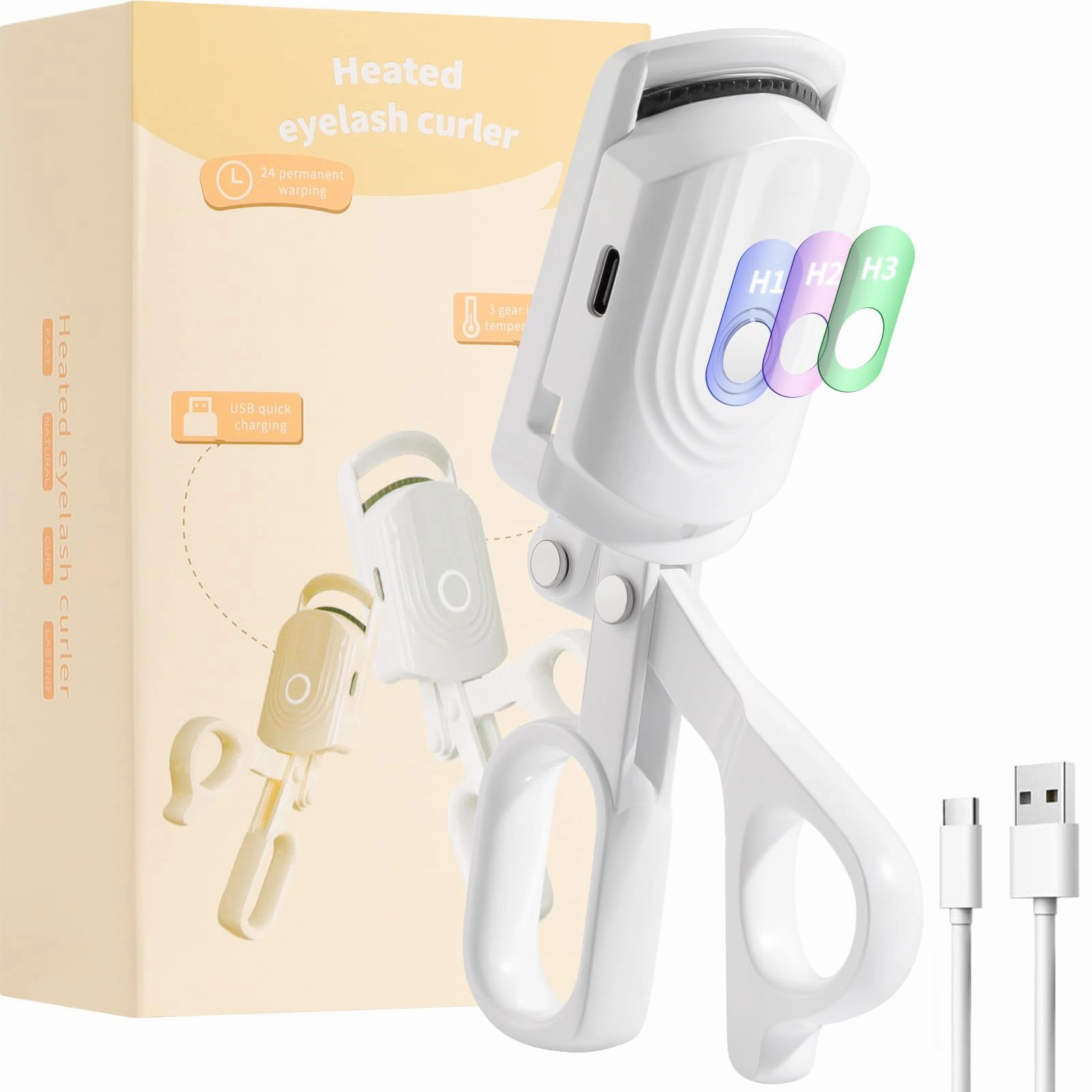 docolor Heated Eyelash Curler fast heat up within 10s, 24 hours long lasting Electric Eyelash Curler 3 Temperature Modes with USB Rechargeable safe lash curler quick natural curling eye lashes