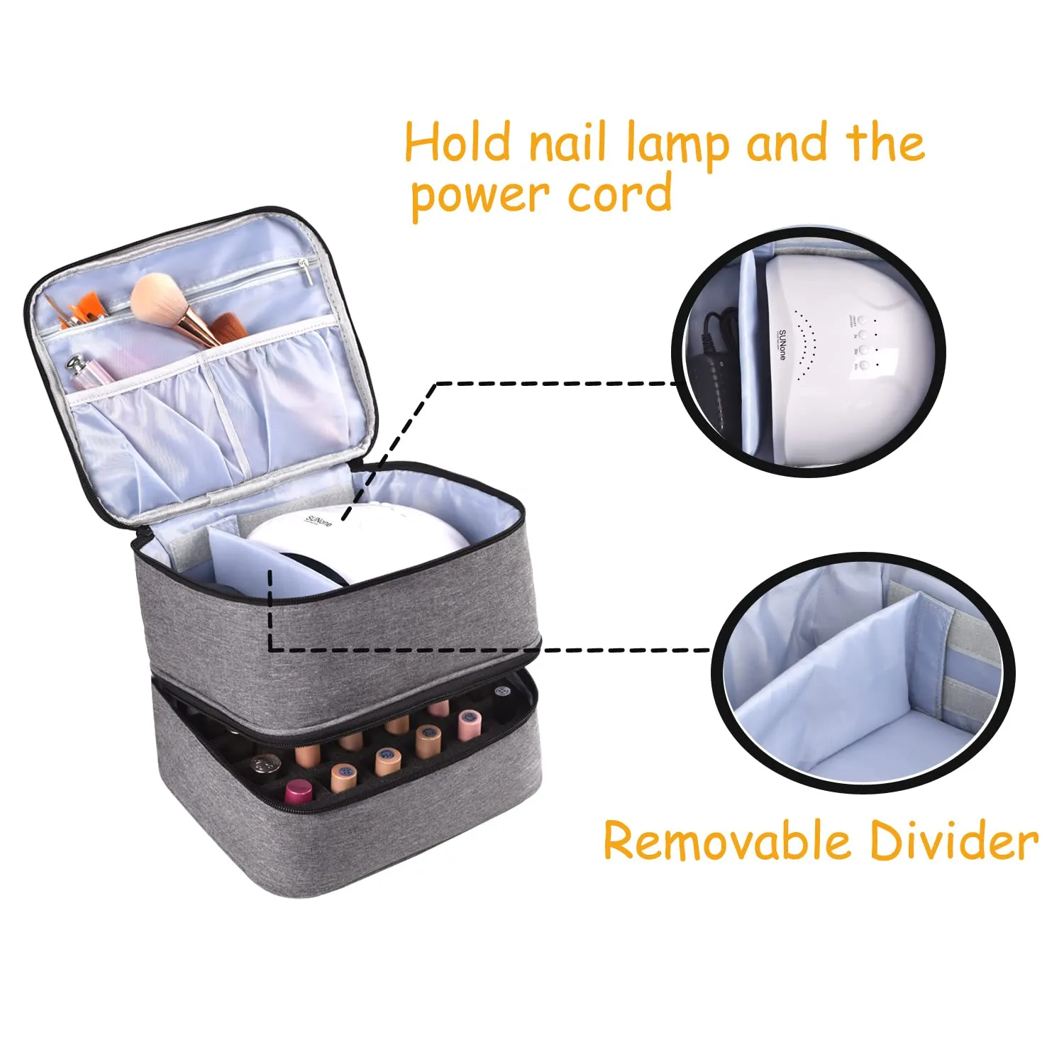 Double-Layer Nail Polish Organizer - Holds 30 Bottles (15 ml) & 1 Nail lamp - Durable Nail Polish Holder with Removable Dividers (15 ml)