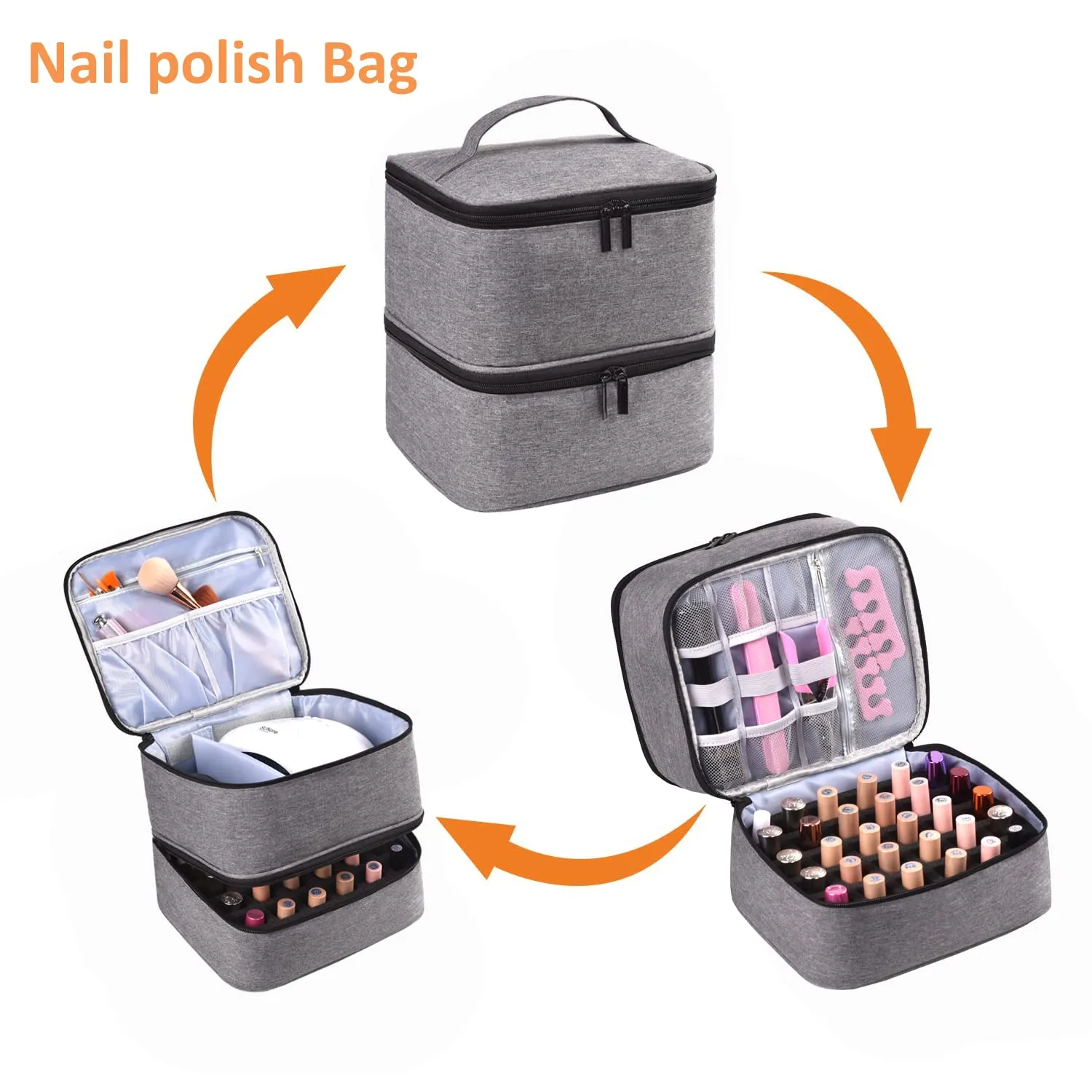 Double-Layer Nail Polish Organizer - Holds 30 Bottles (15 ml) & 1 Nail lamp - Durable Nail Polish Holder with Removable Dividers (15 ml)