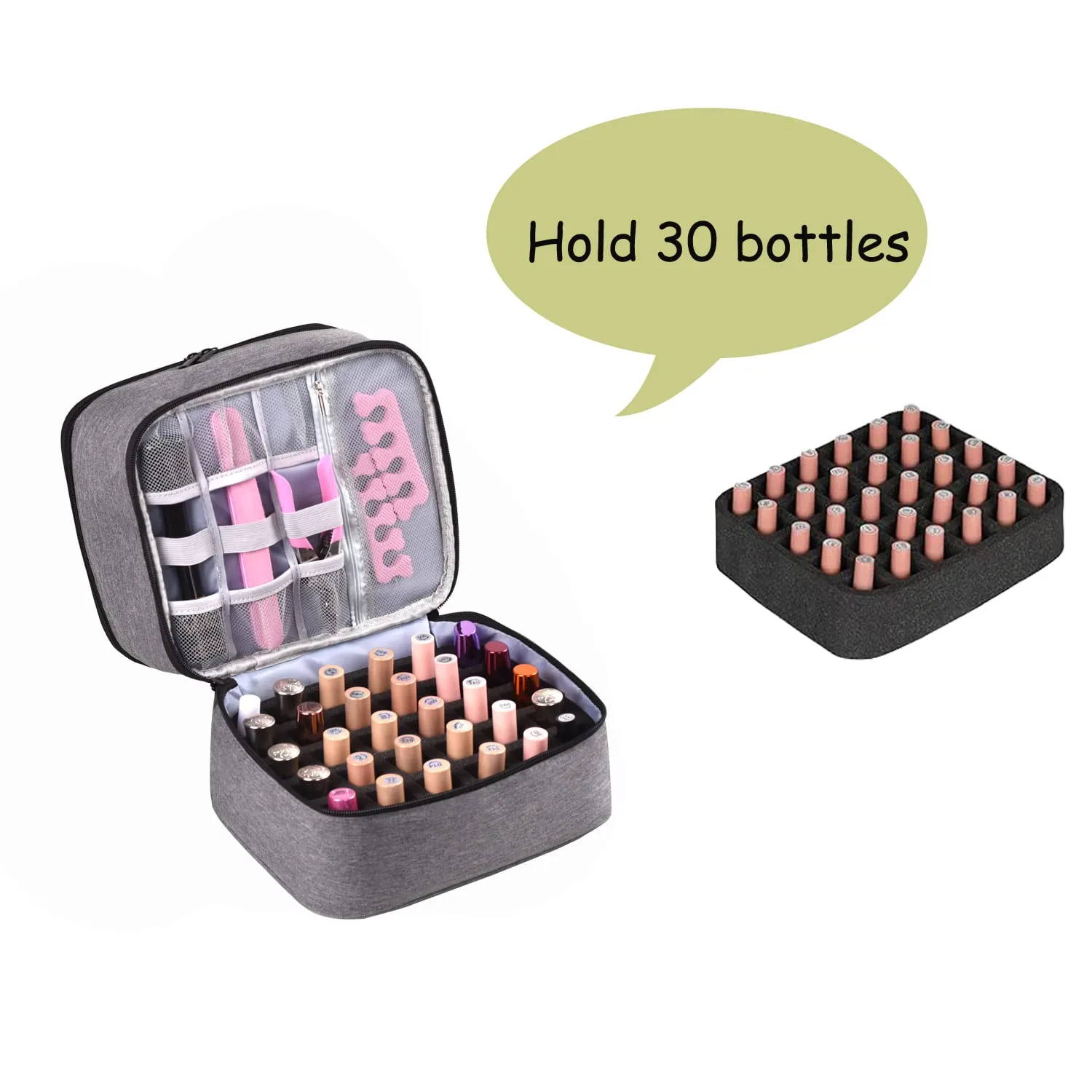 Double-Layer Nail Polish Organizer - Holds 30 Bottles (15 ml) & 1 Nail lamp - Durable Nail Polish Holder with Removable Dividers (15 ml)