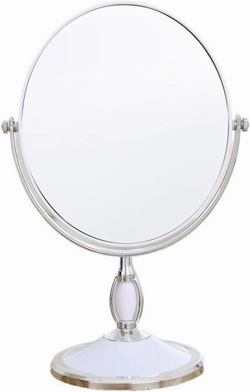Double-Sided Makeup Mirror ，Table Mirror ，Standing Mirror ，Vanity Makeup Mirror Tabletop，360°Rotation Double-Sided Standing Desk Mirror,White