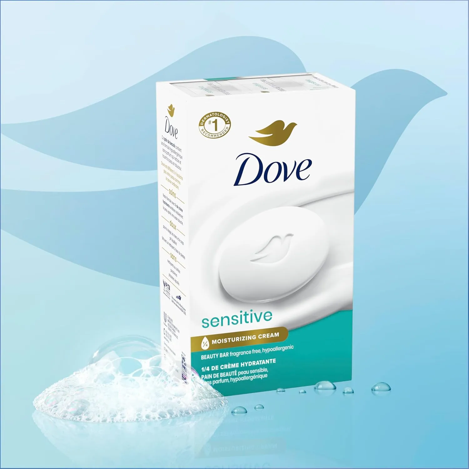 Dove Beauty Bar Soap Sensitive, 24 Bars for Sensitive Skin, Fragrance Free and Hypoallergenic 3.75 oz