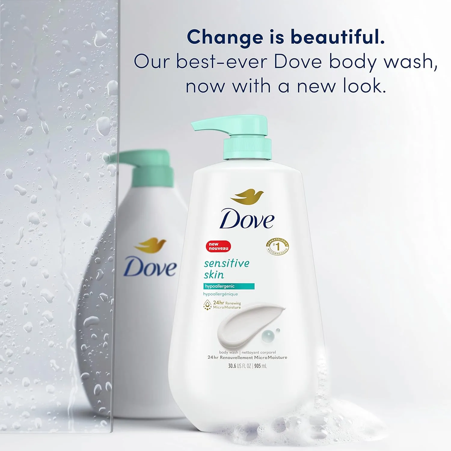 Dove Body Wash With Pump Sensitive Skin 3 Count Hypoallergenic, Paraben-Free, Sulfate-Free, Cruelty-Free, Moisturizing Skin Cleanser Effectively Washes Away Bacteria While Nourishing Skin 30.6 oz