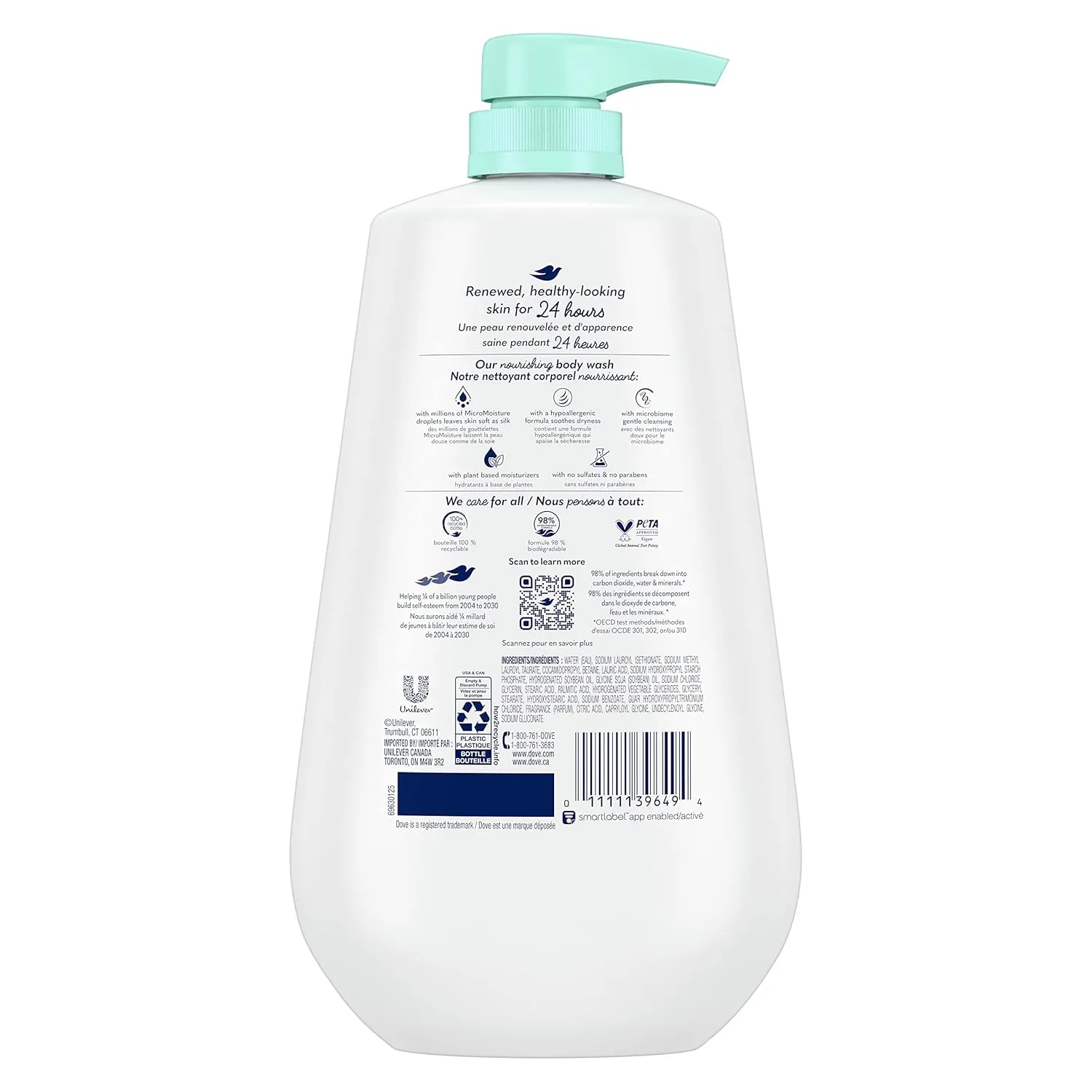 Dove Body Wash With Pump Sensitive Skin 3 Count Hypoallergenic, Paraben-Free, Sulfate-Free, Cruelty-Free, Moisturizing Skin Cleanser Effectively Washes Away Bacteria While Nourishing Skin 30.6 oz