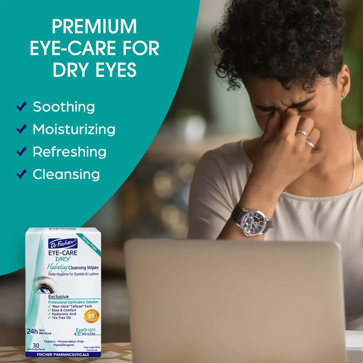 Dr. Fischer Tea Tree Eyelid Wipes - Gentle Eye Wipes for Everyday Eye Cleansing and Hypoallergenic Makeup Remover