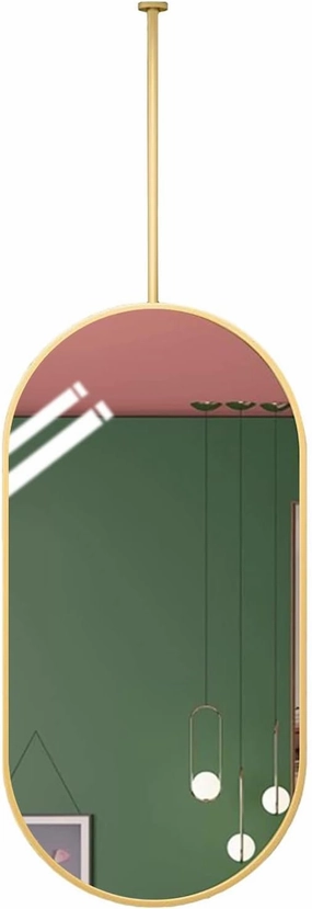 Drsyffsup Nordic Gold Metal Framed Mirror, Ceiling Hanging Rod Mirror Wall Glass Mirror for Living Room or Bathroom Vanity Mirrors Make-up Cosmetic Shaving Mirrors, Oval (Size : 50cmx70cm)