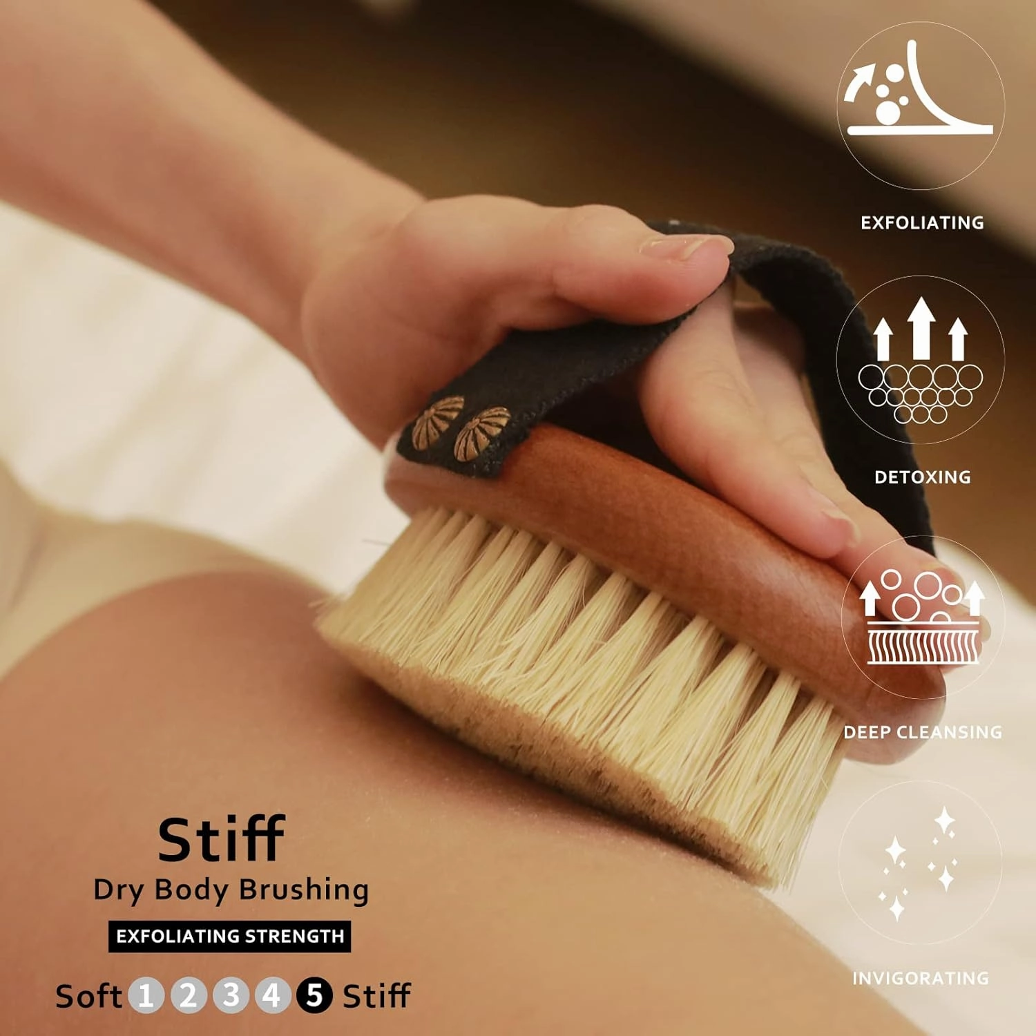 Dry Brushing Body Brush-Stiff Sisal Bristles Dry Skin Brush,Exfoliating Massage Brush for Cellulite and Lymphatic,Improve Circulation,Stop Ingrown Hairs,Reduce Acne,Soften Skin