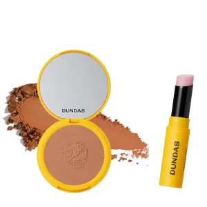 Dundas Bronzer Matte Finish (Caramel w/Gold Shimmer) and Lip Balm and Plumper for Lips, Cruelty Free Natural Makeup