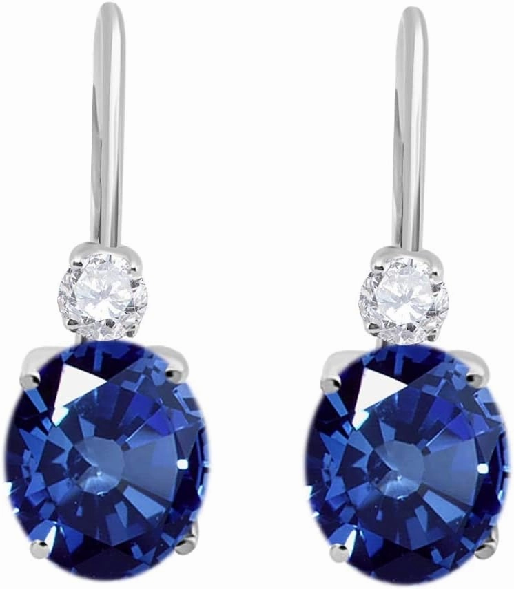 Earrings for Women 2.7 Carat. 8x6 Gemstone And Diamond Leverback Earrings Carat 14K White Gold 4 Prong-Setting