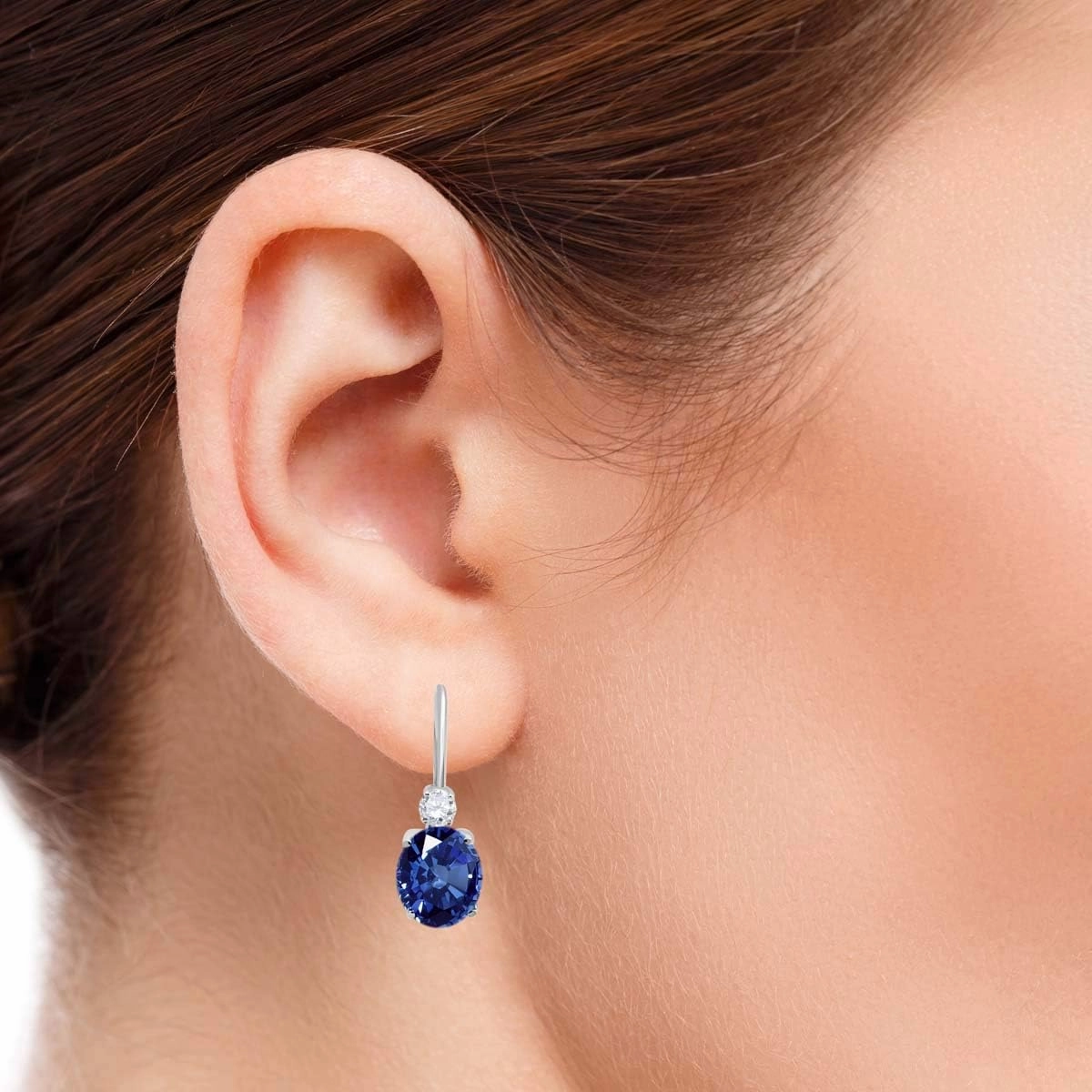 Earrings for Women 2.7 Carat. 8x6 Gemstone And Diamond Leverback Earrings Carat 14K White Gold 4 Prong-Setting