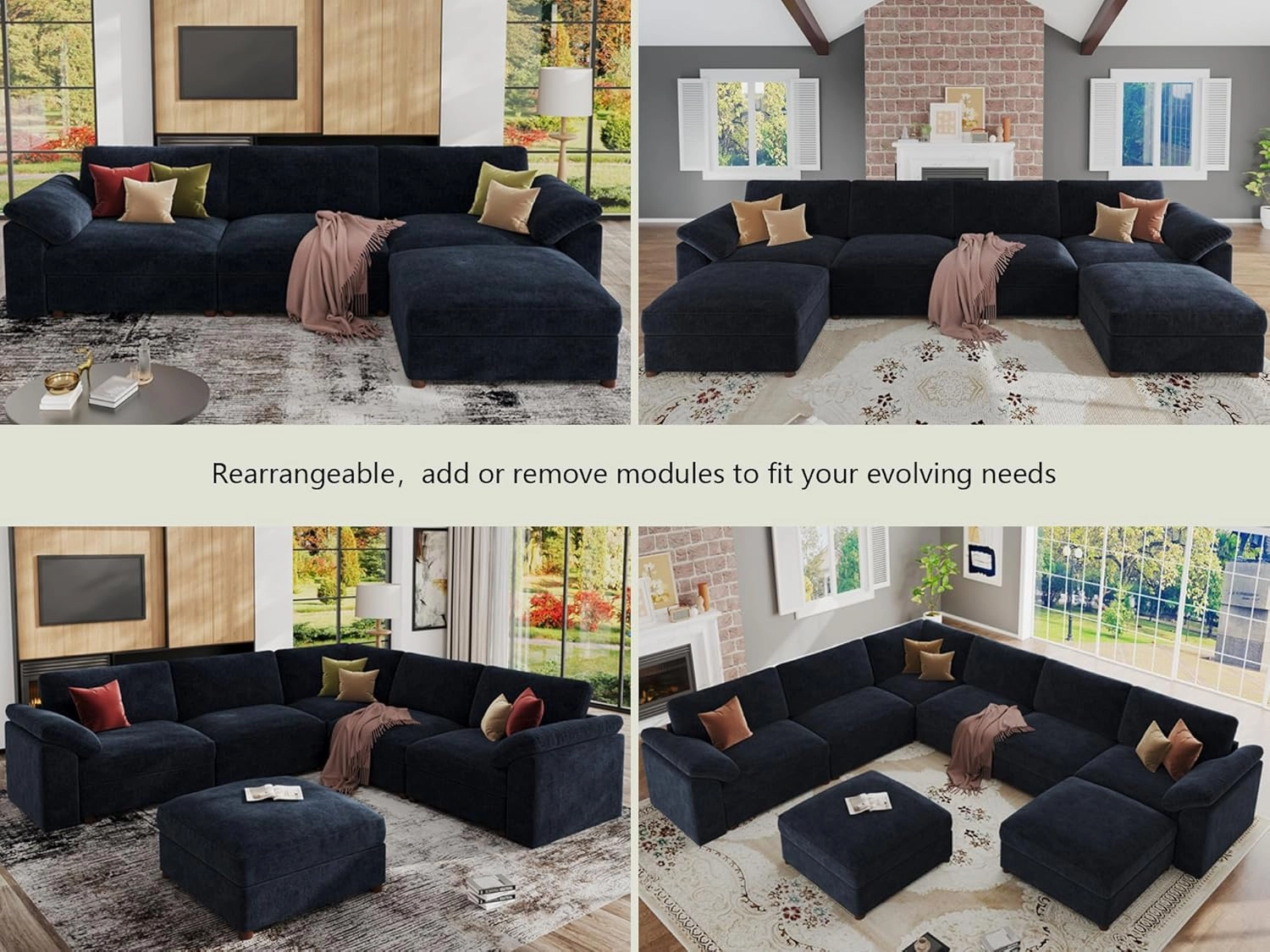 EASE MOOSE Oversized Sectional Modular Sofa,Modern Comfort L Shape Sectional Couch Wide Deep seat Couch for Living Room,Blue