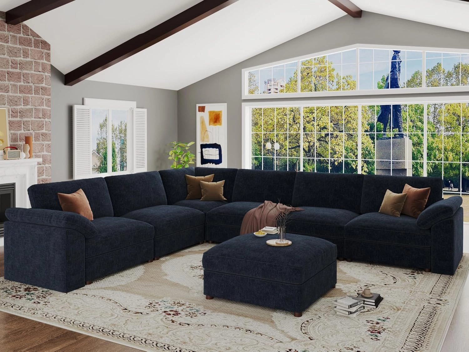 EASE MOOSE Oversized Sectional Modular Sofa,Modern Comfort L Shape Sectional Couch Wide Deep seat Couch for Living Room,Blue
