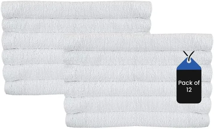 Economy White Bath Towels 24x48 - Towel Set for Everyday Use in Bathroom, Gym, & Hotel, Standard Cotton Blend Textile, Soft & Absorbent, Quick Wash & Dry (Pack of 12)