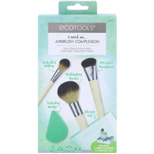EcoTools Airbrush Complexion Makeup Set, With Makeup Blender Beauty Sponge, Brush Case, Beauty Cards, Set of 4 Brushes