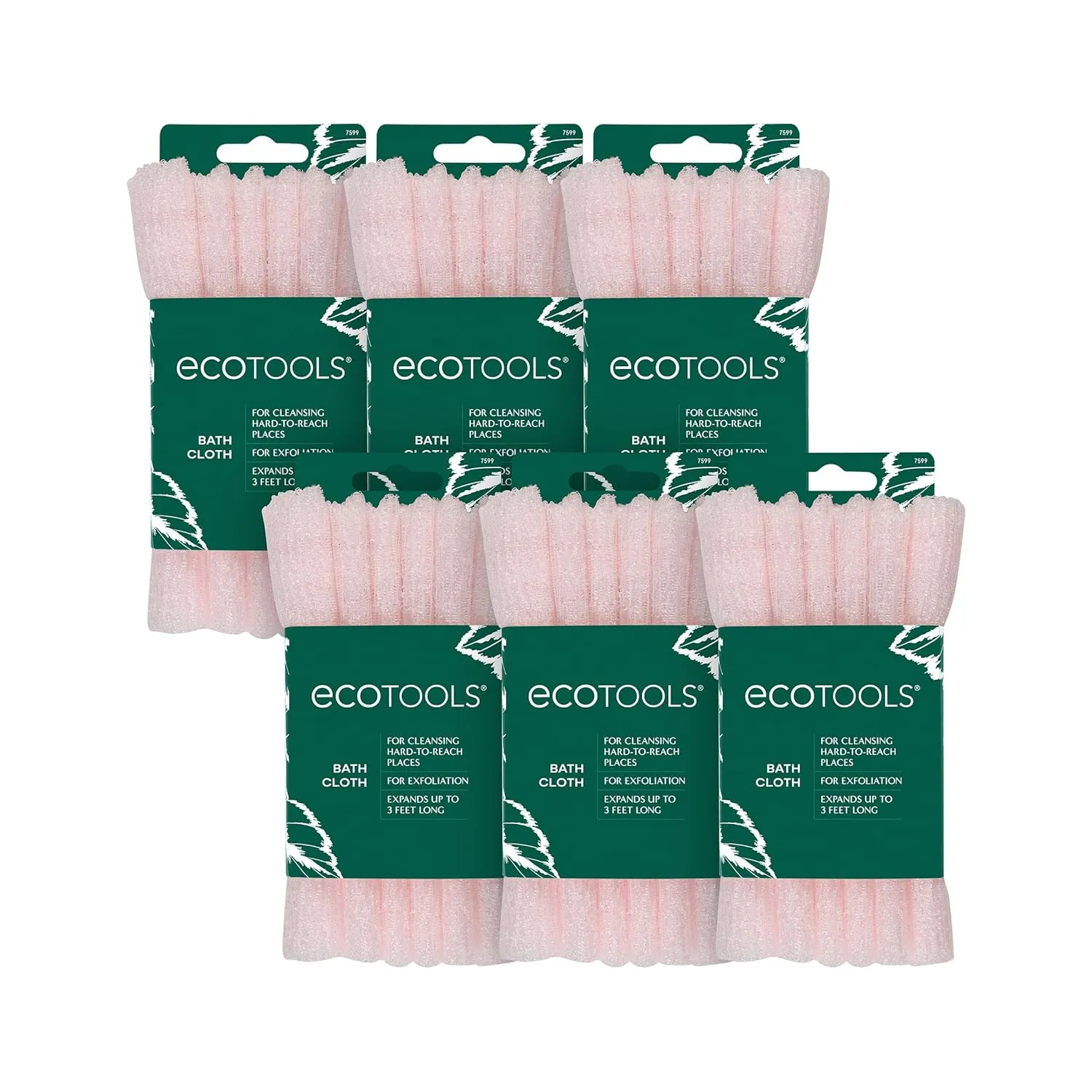 EcoTools Bath Cloth, Exfoliating Washcloth For Shower & Bath, Expands Up To 3 Feet, Remove Dry Skin, Body Scrubber For Exfoliation & Deep Cleansing, Eco Friendly & Cruelty-Free, Pink, Pack of 6