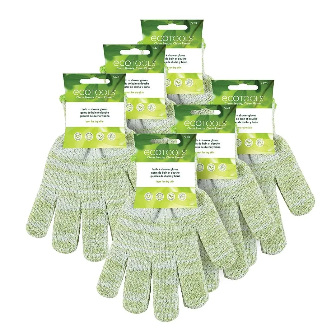 EcoTools Bath   Shower Gloves 6 Pack, Exfoliating Gloves Remove Dead Skin & Cleanse The Whole Body, Bath Gloves To Scrub & Hydrate, Self-Tanner Application Prep, Cruelty Free, (12 Gloves Total)