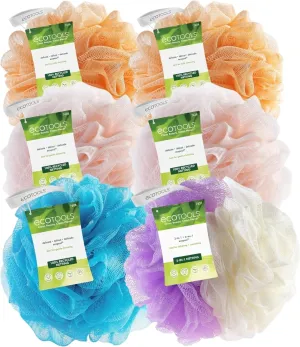EcoTools EcoPouf Bath Sponge, Assorted Delicate and Exfoliating Loofah for Shower and Bath, Assorted Colors, 6 Count