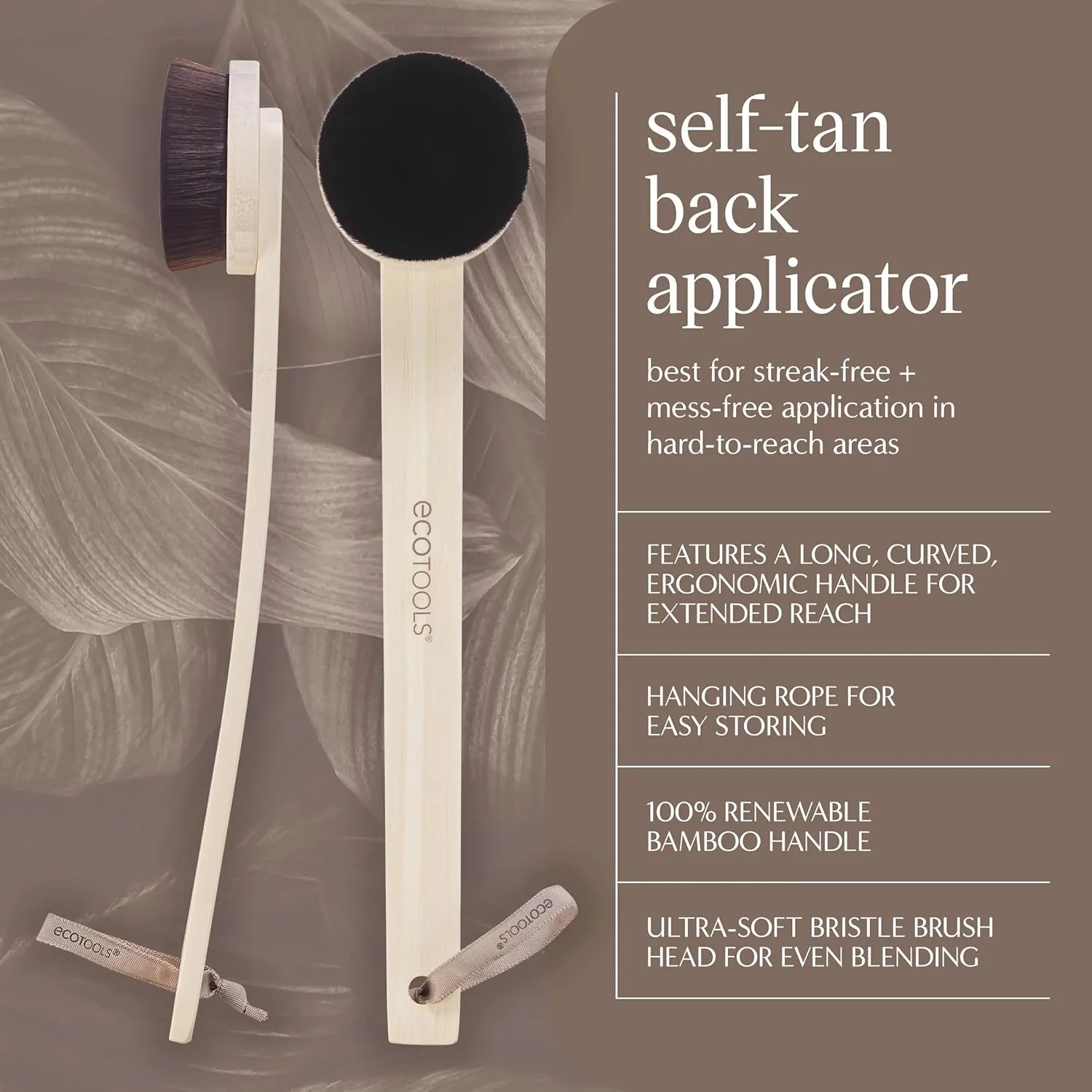 EcoTools Good Tan Self-Tan Back Applicator, Long Handle Back Brush For Controlled Sunless Tanning, Eco Friendly, Vegan & Cruelty Free, 1 Count