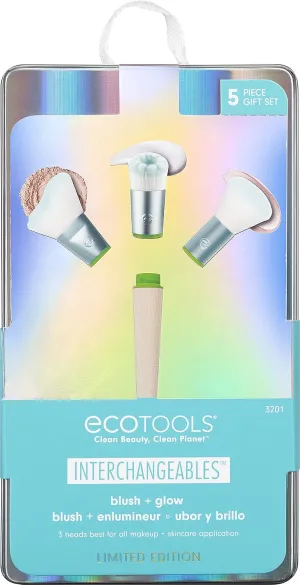 EcoTools Limited Edition Blush and Glow Interchangeable Makeup and Skincare Brush Set, Travel Friendly Makeup Brushes, 5 Piece Valentine’s Day Gift Set For Wife, Spouse, Girlfriend, or Daughter