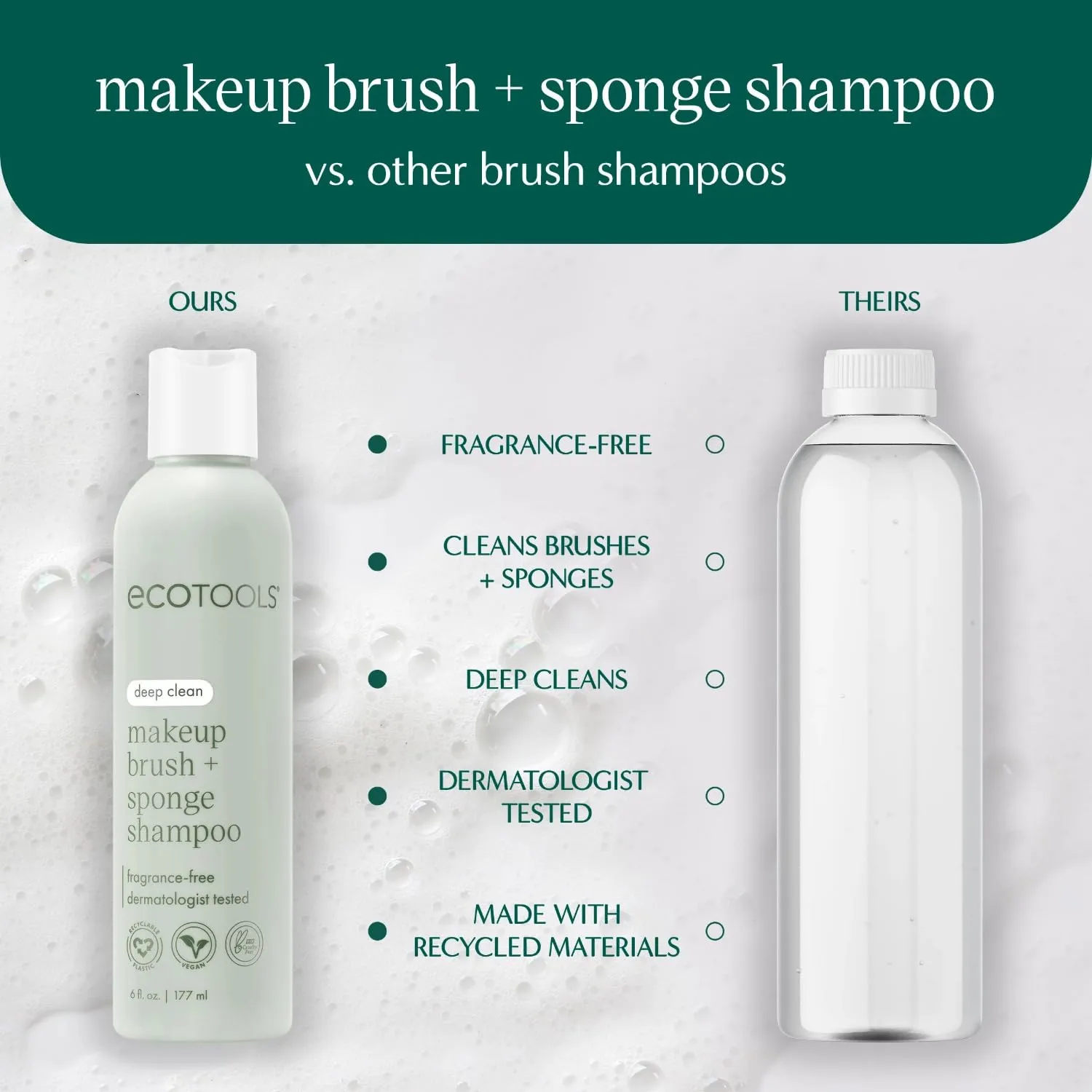 EcoTools XL Makeup Brush   Sponge Shampoo, Removes Makeup, Dirt, & Impurities From Makeup Brushes & Makeup Blending Sponges, Fragrance-Free, Vegan, & Cruelty-Free 16 fl. oz./473 ml, 1 Count, Clear