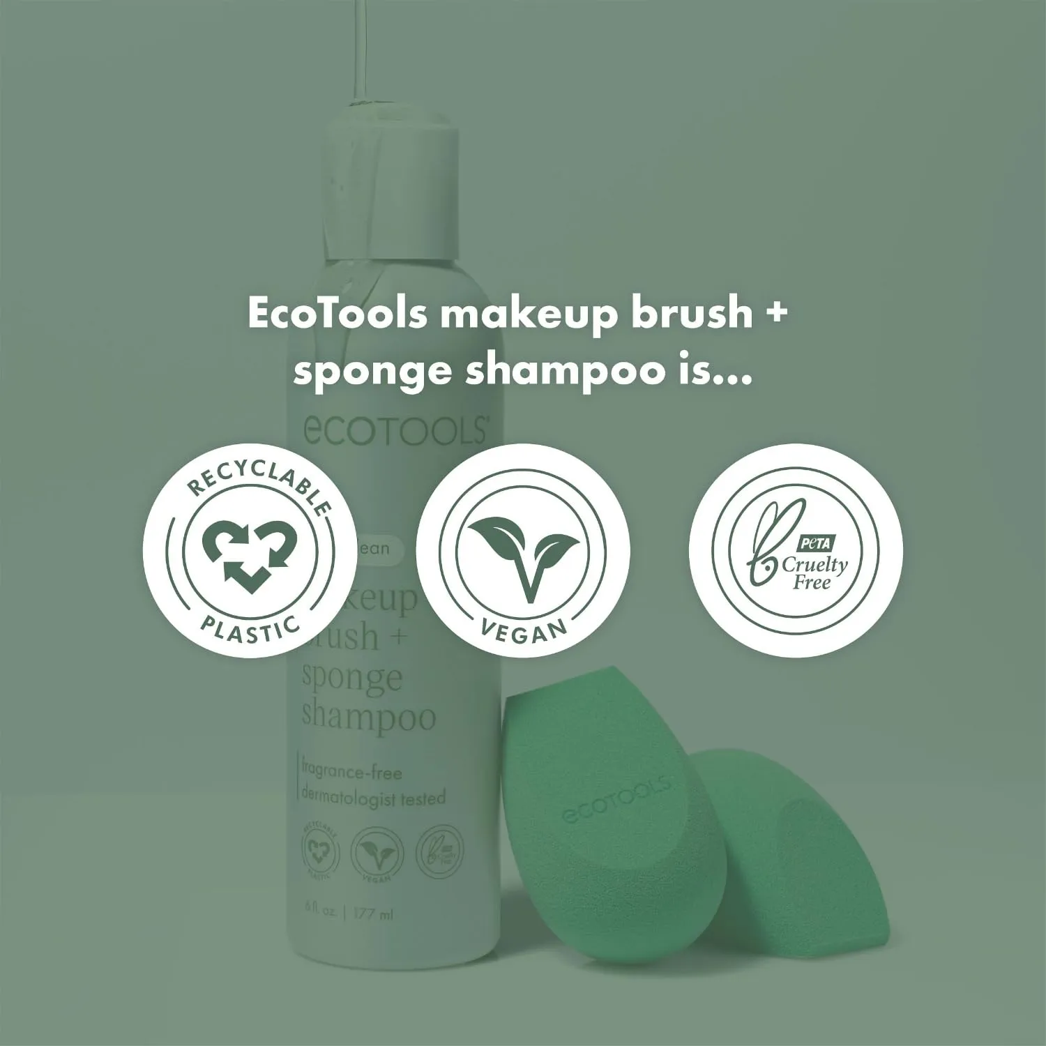 EcoTools XL Makeup Brush   Sponge Shampoo, Removes Makeup, Dirt, & Impurities From Makeup Brushes & Makeup Blending Sponges, Fragrance-Free, Vegan, & Cruelty-Free 16 fl. oz./473 ml, 1 Count, Clear