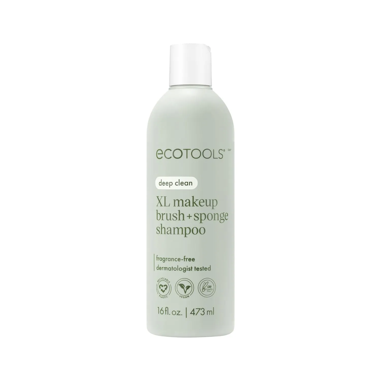EcoTools XL Makeup Brush   Sponge Shampoo, Removes Makeup, Dirt, & Impurities From Makeup Brushes & Makeup Blending Sponges, Fragrance-Free, Vegan, & Cruelty-Free 16 fl. oz./473 ml, 1 Count, Clear