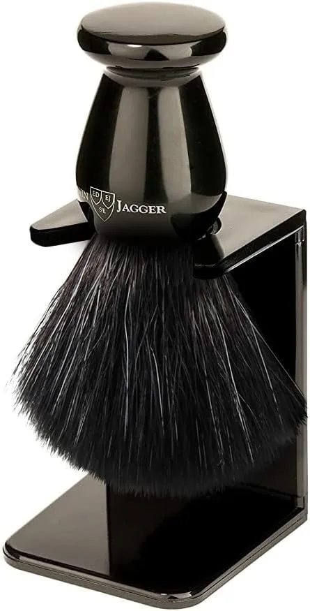 Edwin Jagger Imitation Ebony Black Synthetic Shaving Brush with Small Drip Stand