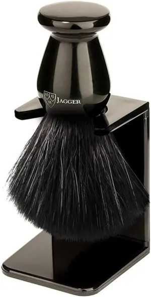 Edwin Jagger Imitation Ebony Black Synthetic Shaving Brush with Small Drip Stand