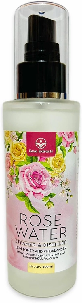 Eeva Extracts - Organic Rose Water I Natural Hydrates,Cleanses & Moisturises for Skin & Face I No Sulphate,Alcohol,&Parabens I pH Balancer I Facial Toner Spray I for Women & Men,100Ml