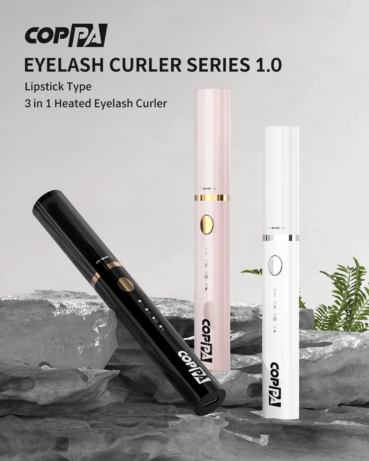 Electric Lash Curler, LP-1 Lipstick Type 3-in-1 Heated Eyelash Curler with 3 Brush Heads 3 Curling Modes and 3 Temp & 5s Quick Heat-up, Perfect for Beginners and Makeup Pros, White